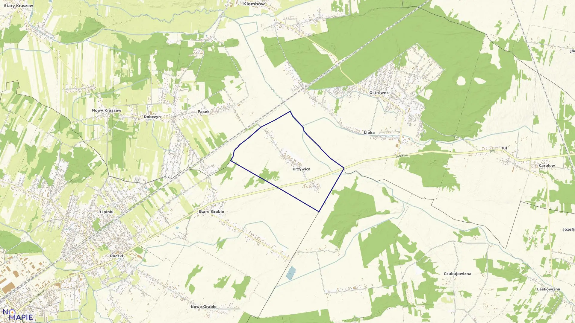 Mapa obrębu KRZYWICA w gminie Klembów