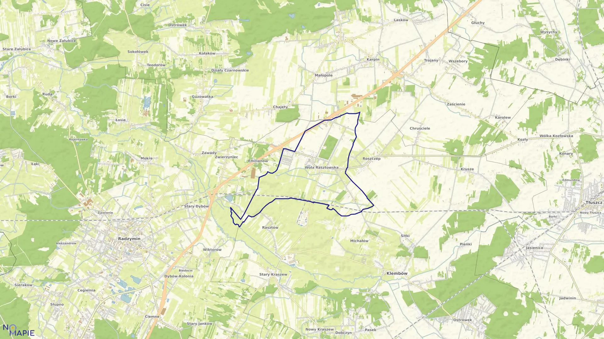 Mapa obrębu WOLA RASZTOWSKA w gminie Klembów